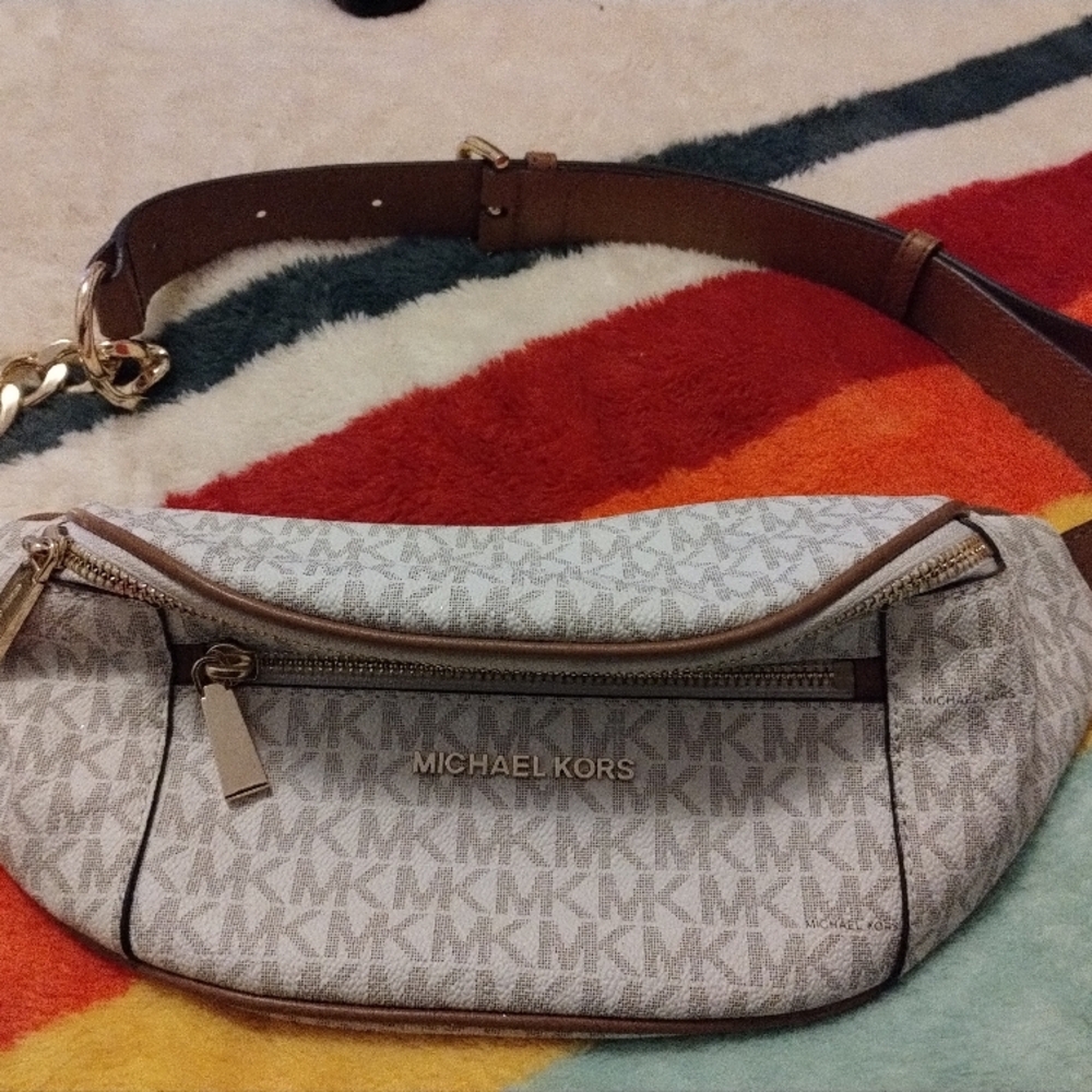 Michael Kors Light Gray Crossbody Bag with Leather Trim